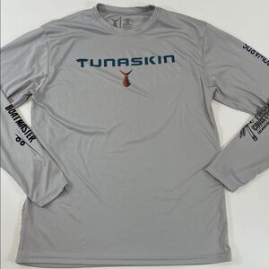 Tunaskin Fishin’ With A Mission Long Sleeve Fishing Shirt Gray Performance Sz S